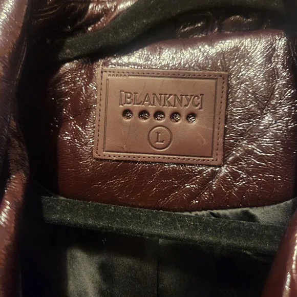 Blank NYC Shiny Dark Brown Cropped Biker Jacket - Picture 3 of 5